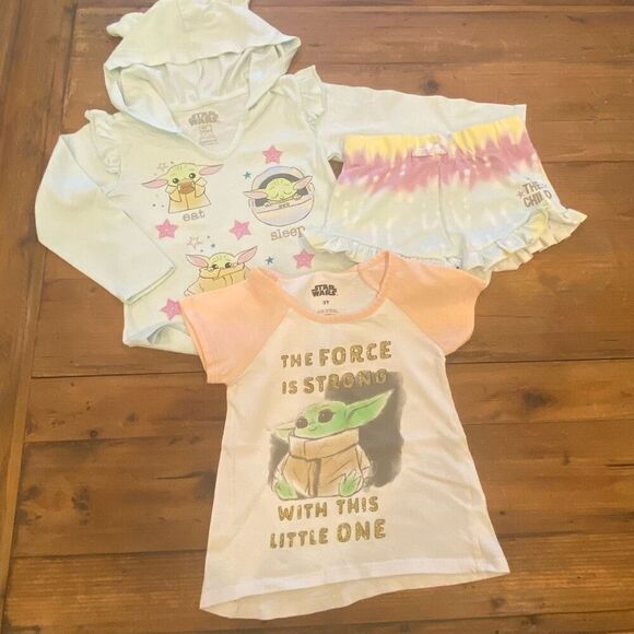 Star Wars The Child Bundle 3 Piece Long Sleeve Hoodie w shorts 4T Short Sleeve T - Picture 9 of 16